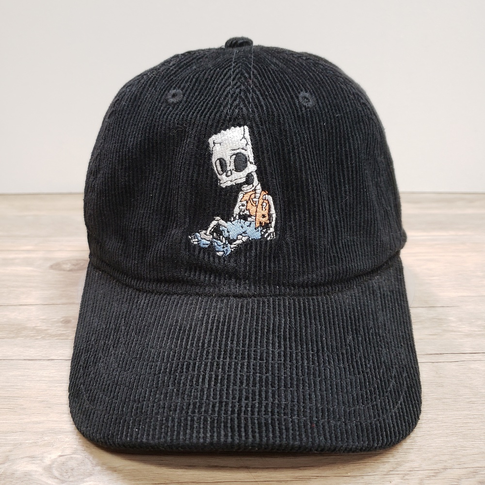 Simpsons Bart Skull Mad Engine Hat Cap Strap Back Mens One Size Black Corduroy